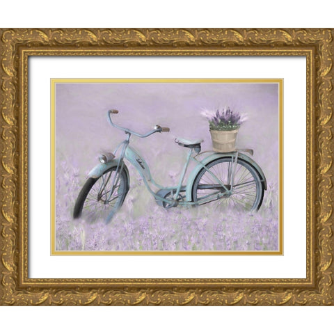 Bicycle in Lavender Gold Ornate Wood Framed Art Print with Double Matting by Deiter, Lori