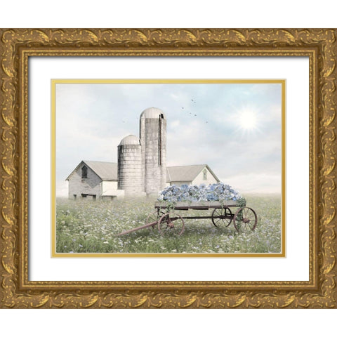 Blue Flower Wagon   Gold Ornate Wood Framed Art Print with Double Matting by Deiter, Lori