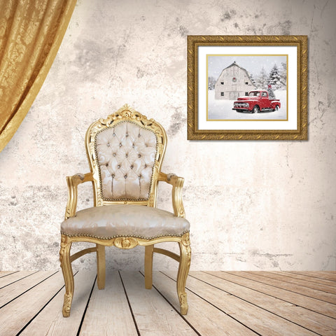 Red Christmas Gold Ornate Wood Framed Art Print with Double Matting by Deiter, Lori