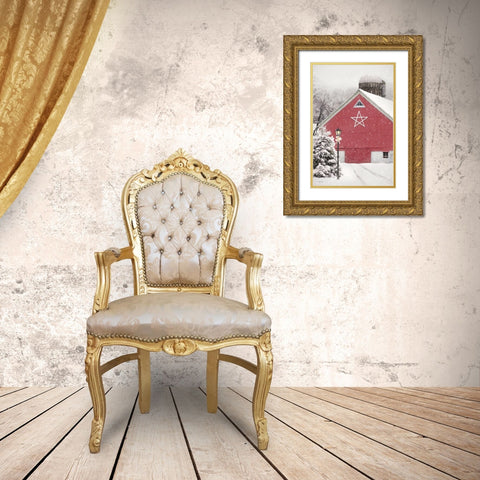 Red Star Barn Gold Ornate Wood Framed Art Print with Double Matting by Deiter, Lori