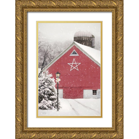 Red Star Barn Gold Ornate Wood Framed Art Print with Double Matting by Deiter, Lori