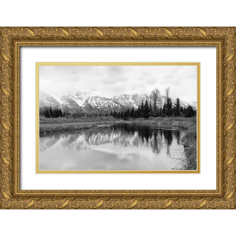 Tetons at Schwabachers Landing   Gold Ornate Wood Framed Art Print with Double Matting by Deiter, Lori