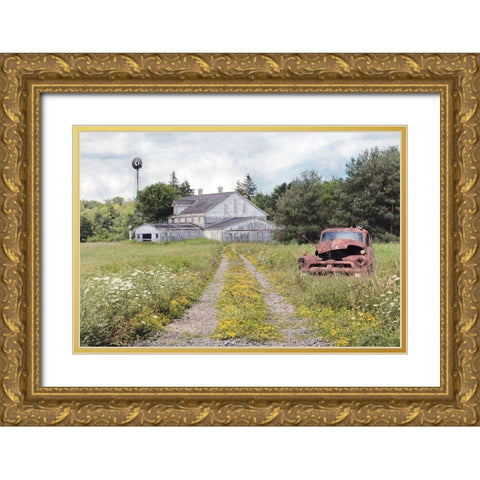 Grand Old Barn Gold Ornate Wood Framed Art Print with Double Matting by Deiter, Lori