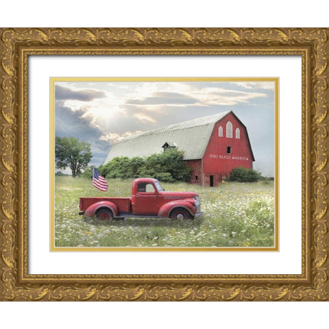 God Bless America    Gold Ornate Wood Framed Art Print with Double Matting by Deiter, Lori