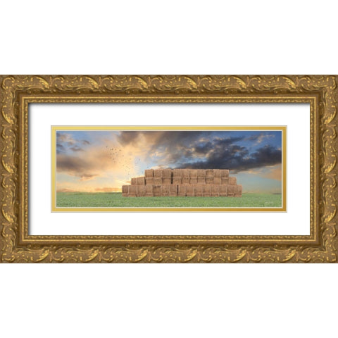 Haystack Harvest Gold Ornate Wood Framed Art Print with Double Matting by Deiter, Lori