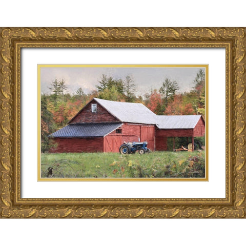 Red Adirondack Barn Gold Ornate Wood Framed Art Print with Double Matting by Deiter, Lori