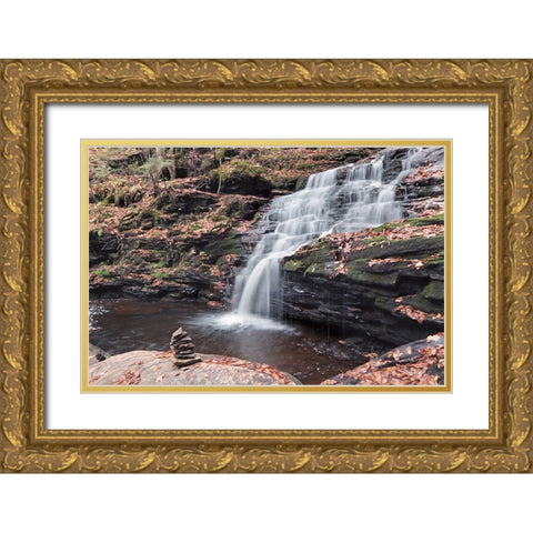 Peaceful Day at Mohican Falls Gold Ornate Wood Framed Art Print with Double Matting by Deiter, Lori