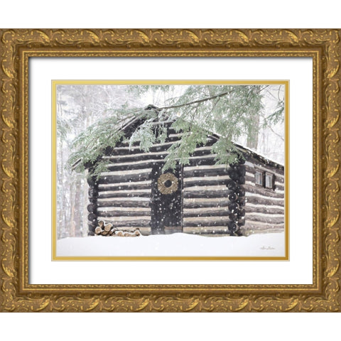 Rustic Cabin Christmas Gold Ornate Wood Framed Art Print with Double Matting by Deiter, Lori