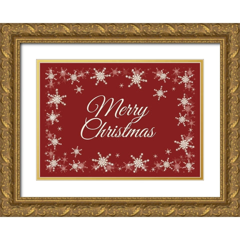 Merry Christmas Snowflakes Gold Ornate Wood Framed Art Print with Double Matting by Deiter, Lori