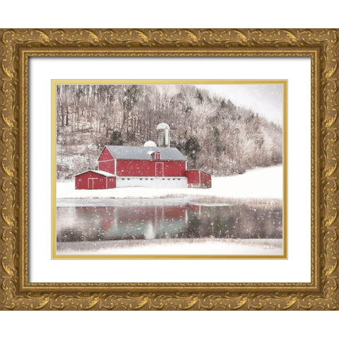 Belleville Snowy Barn Gold Ornate Wood Framed Art Print with Double Matting by Deiter, Lori