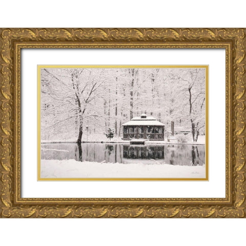 Winter Gazebo    Gold Ornate Wood Framed Art Print with Double Matting by Deiter, Lori