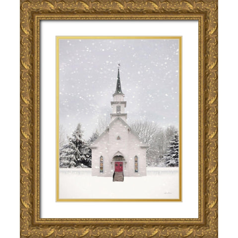 Vermont Church Gold Ornate Wood Framed Art Print with Double Matting by Deiter, Lori
