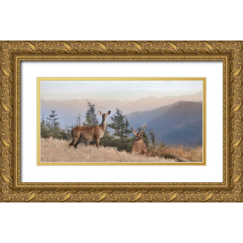 Cascade Mountain Deer Gold Ornate Wood Framed Art Print with Double Matting by Deiter, Lori
