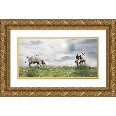 Grazing Dairy Cattle Gold Ornate Wood Framed Art Print with Double Matting by Deiter, Lori