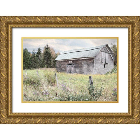 Rustic Country Barn Gold Ornate Wood Framed Art Print with Double Matting by Deiter, Lori