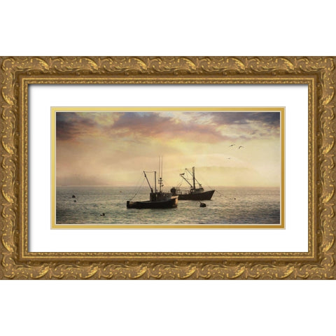 Bar Harbor Lobster Boats Gold Ornate Wood Framed Art Print with Double Matting by Deiter, Lori