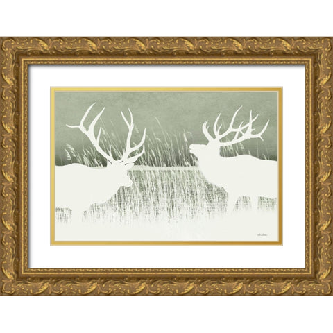 Elk Silhouettes Gold Ornate Wood Framed Art Print with Double Matting by Deiter, Lori