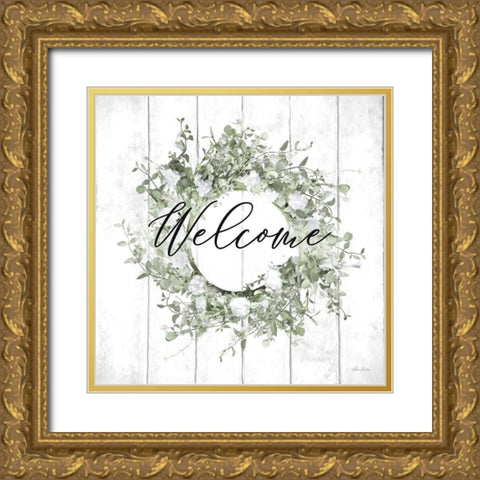 Welcome Wreath Gold Ornate Wood Framed Art Print with Double Matting by Deiter, Lori