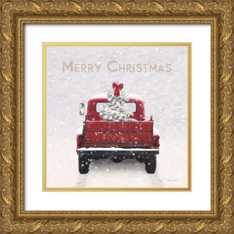 Merry Christmas Truck Gold Ornate Wood Framed Art Print with Double Matting by Deiter, Lori
