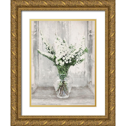 Bridal Veil Flowers Gold Ornate Wood Framed Art Print with Double Matting by Deiter, Lori