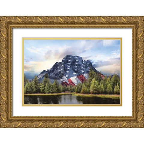 Patriotic Tetons   Gold Ornate Wood Framed Art Print with Double Matting by Deiter, Lori