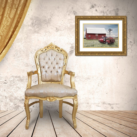 Little Red Barn Gold Ornate Wood Framed Art Print with Double Matting by Deiter, Lori