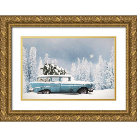 Christmas Blues Gold Ornate Wood Framed Art Print with Double Matting by Deiter, Lori