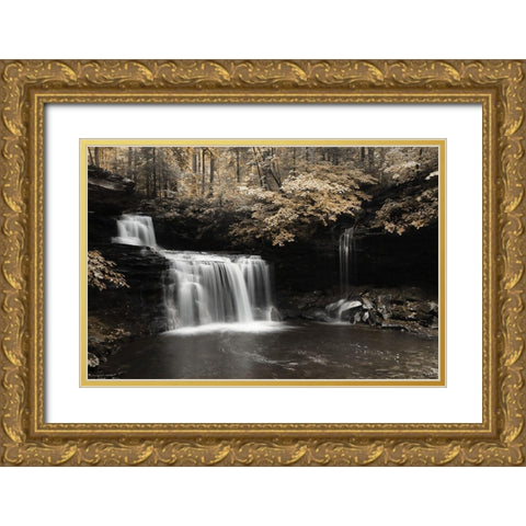 Golden Waterfall I Gold Ornate Wood Framed Art Print with Double Matting by Deiter, Lori