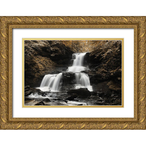 Golden Waterfall II Gold Ornate Wood Framed Art Print with Double Matting by Deiter, Lori