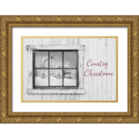 Country Christmas Window Gold Ornate Wood Framed Art Print with Double Matting by Deiter, Lori