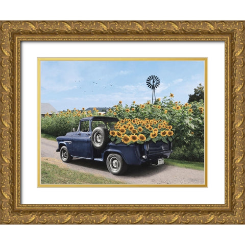 Sunny Days and Sunflowers Gold Ornate Wood Framed Art Print with Double Matting by Deiter, Lori