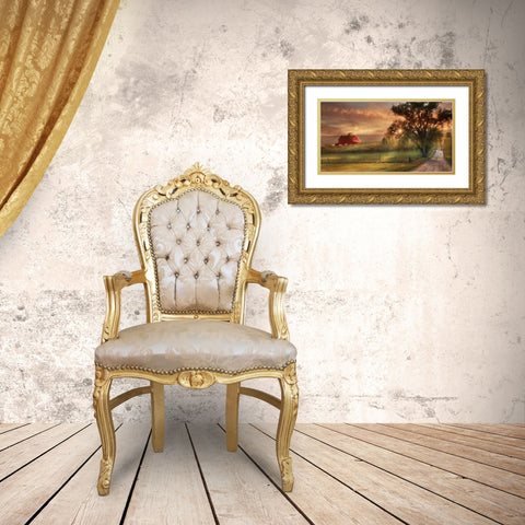 Country Lane Sunset Gold Ornate Wood Framed Art Print with Double Matting by Deiter, Lori