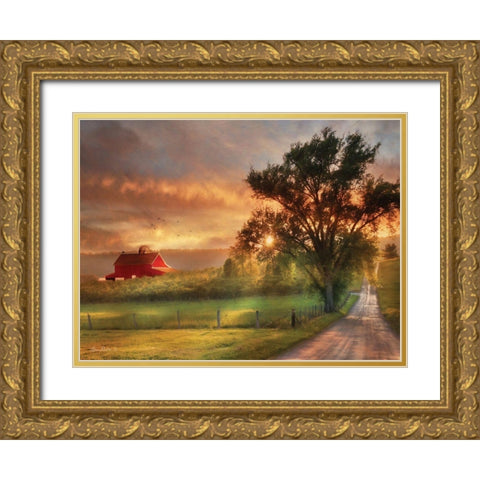 Country Lane Sunset    Gold Ornate Wood Framed Art Print with Double Matting by Deiter, Lori
