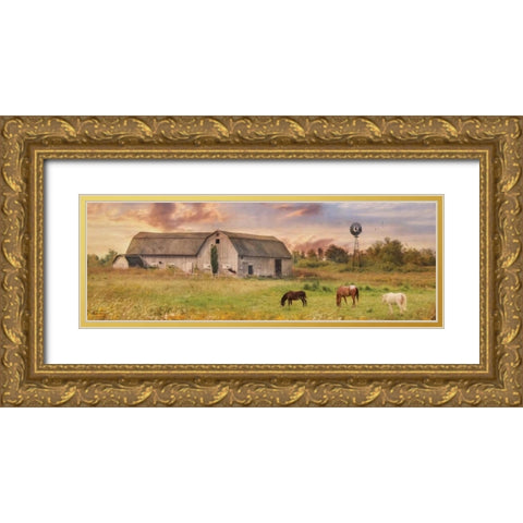 Clayton Barnyard Gold Ornate Wood Framed Art Print with Double Matting by Deiter, Lori