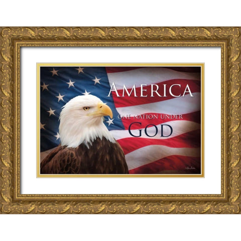One Nation Under God Flag Gold Ornate Wood Framed Art Print with Double Matting by Deiter, Lori