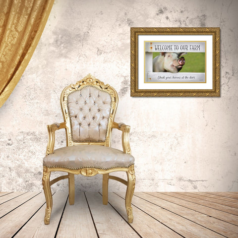 Welcome Pig Gold Ornate Wood Framed Art Print with Double Matting by Deiter, Lori