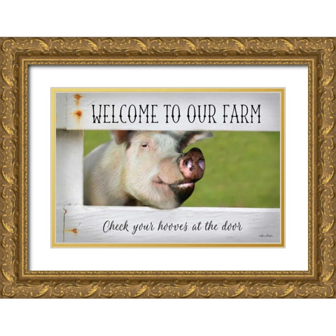 Welcome Pig Gold Ornate Wood Framed Art Print with Double Matting by Deiter, Lori