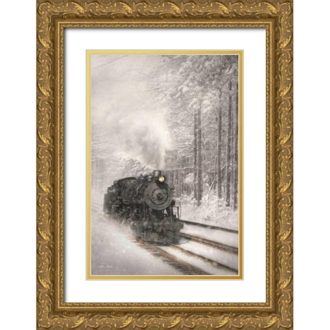 Snowy Locomotive Gold Ornate Wood Framed Art Print with Double Matting by Deiter, Lori