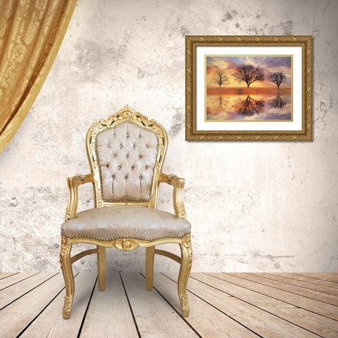 Trio of Trees Gold Ornate Wood Framed Art Print with Double Matting by Deiter, Lori