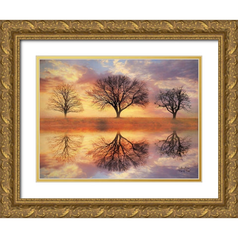 Trio of Trees Gold Ornate Wood Framed Art Print with Double Matting by Deiter, Lori