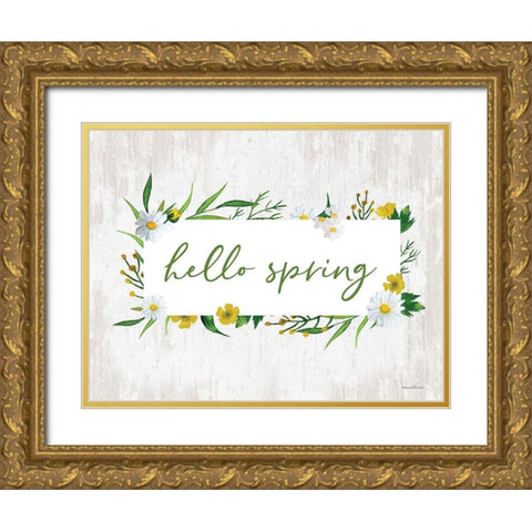 Hello Spring Gold Ornate Wood Framed Art Print with Double Matting by Lettered and Lined