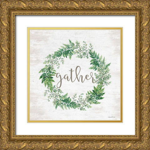 Gather Wreath Gold Ornate Wood Framed Art Print with Double Matting by Lettered and Lined