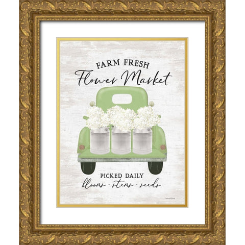 Flower Market - Hydrangeas Gold Ornate Wood Framed Art Print with Double Matting by Lettered and Lined