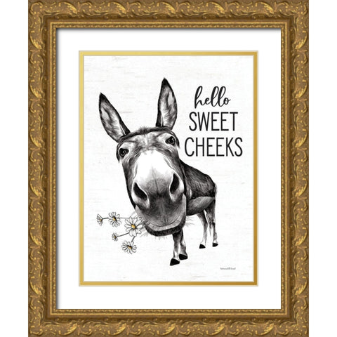 Hello Sweet Cheeks Donkey Gold Ornate Wood Framed Art Print with Double Matting by Lettered and Lined