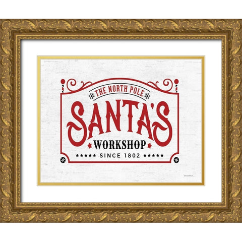 Santas Workshop Gold Ornate Wood Framed Art Print with Double Matting by Lettered and Lined