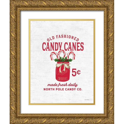Old Fashioned Candy Canes Gold Ornate Wood Framed Art Print with Double Matting by Lettered and Lined