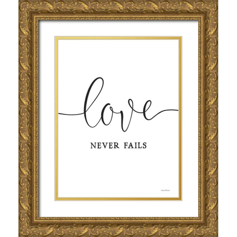 Love Never Fails Gold Ornate Wood Framed Art Print with Double Matting by Lettered and Lined