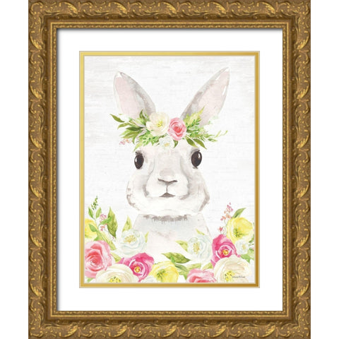 Spring Bunny     Gold Ornate Wood Framed Art Print with Double Matting by Lettered and Lined