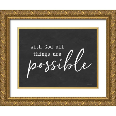 With God All Things Are Possible Gold Ornate Wood Framed Art Print with Double Matting by lettered And lined