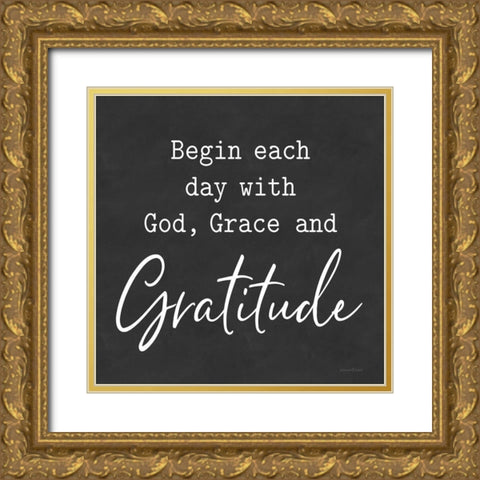 God, Grace and Gratitude Gold Ornate Wood Framed Art Print with Double Matting by lettered And lined